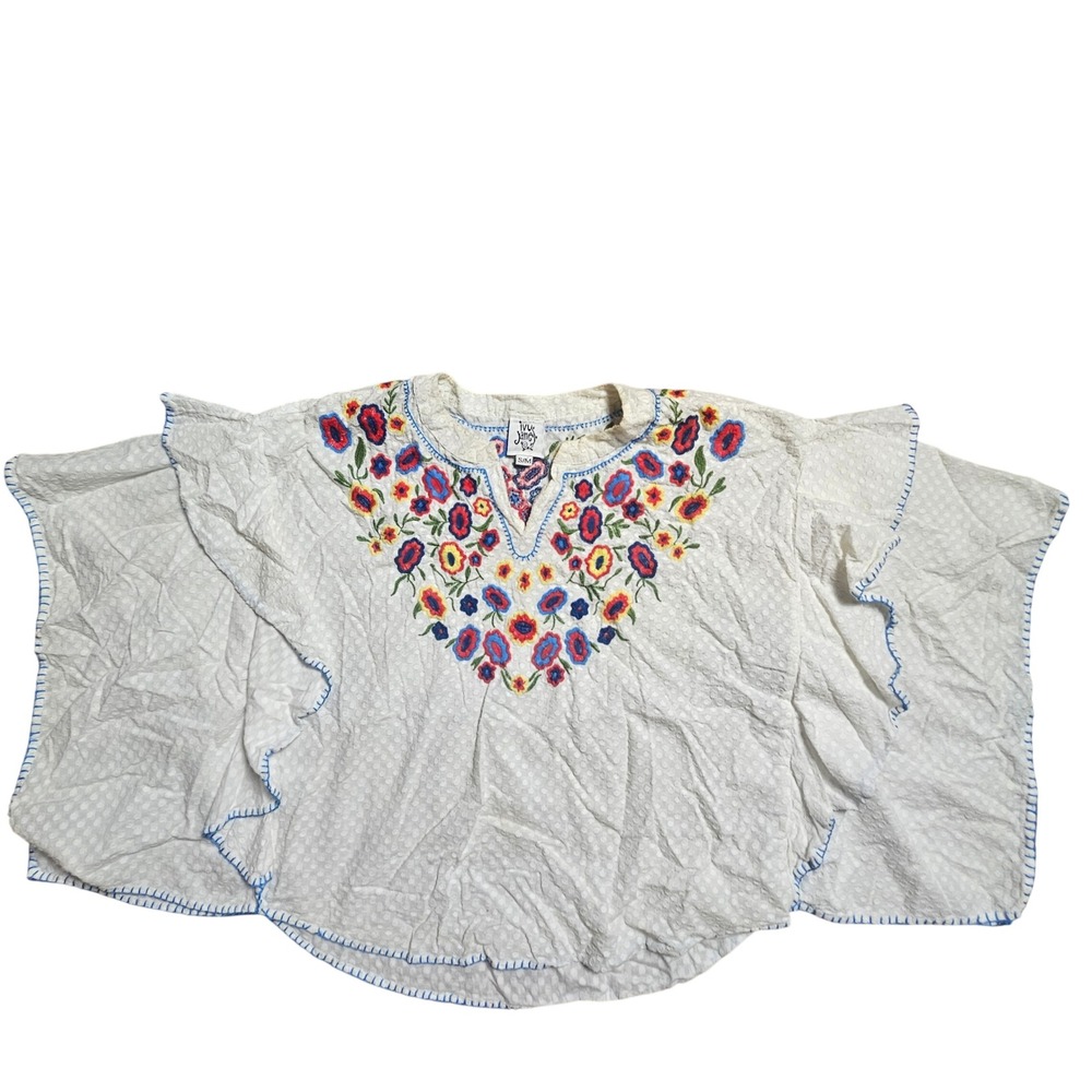 Ivy Jane Clip Dot Floral Embroidered Poncho Style Top S/M Boho Cottagecore